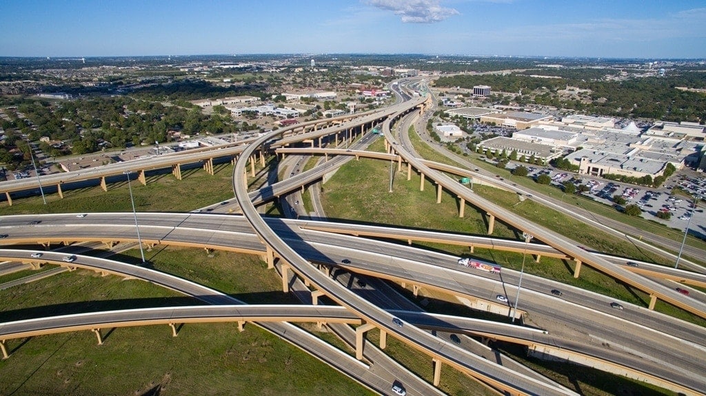 vista aérea de la autopista north tarrant express en Texas por Ferrovial