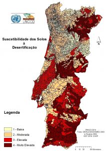 Map of Portugal with levels of desertification of soils