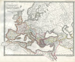 Mapa del Imperio Romano, ya dividido, alrededor del 330 d.C.