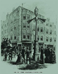 Ilustración del semáforo de Westminster publicada en el Illustrated Times.