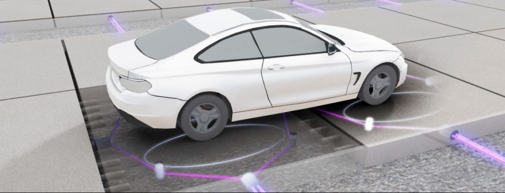 Infografía de coche adaptado a carreteras inteligentes