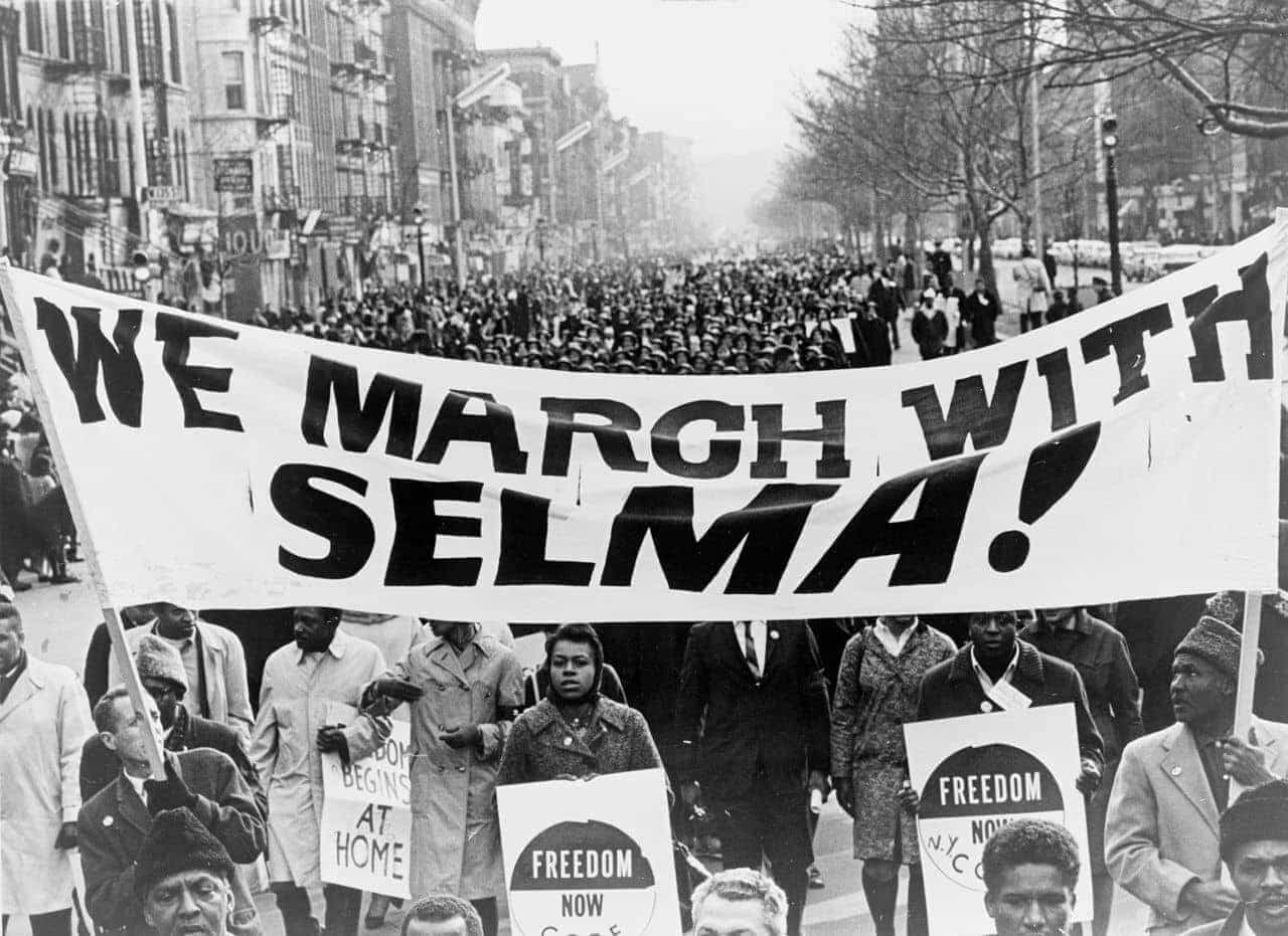 Protesters in the march from Montgomery to Selma on March 15, 1965. 