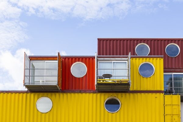 Photo of houses made with train containers
