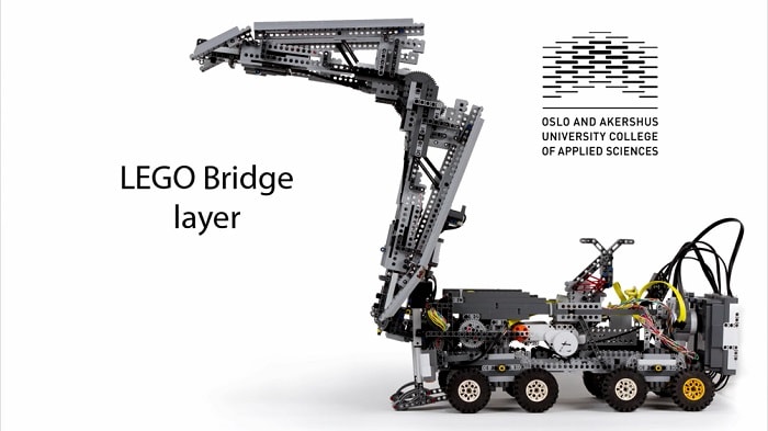 Máquina para tender puentes hecha con lego