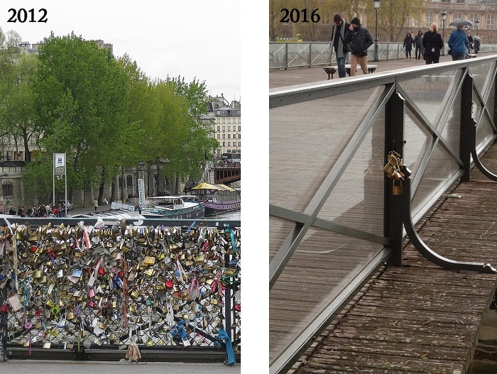 after and before love locks on Pont des Arts