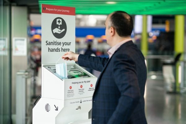 Heathrow, T5, Sanitisation station at entrance