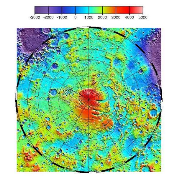 Mapa topográfico elaborado por el instrumento MOLA de la NASA