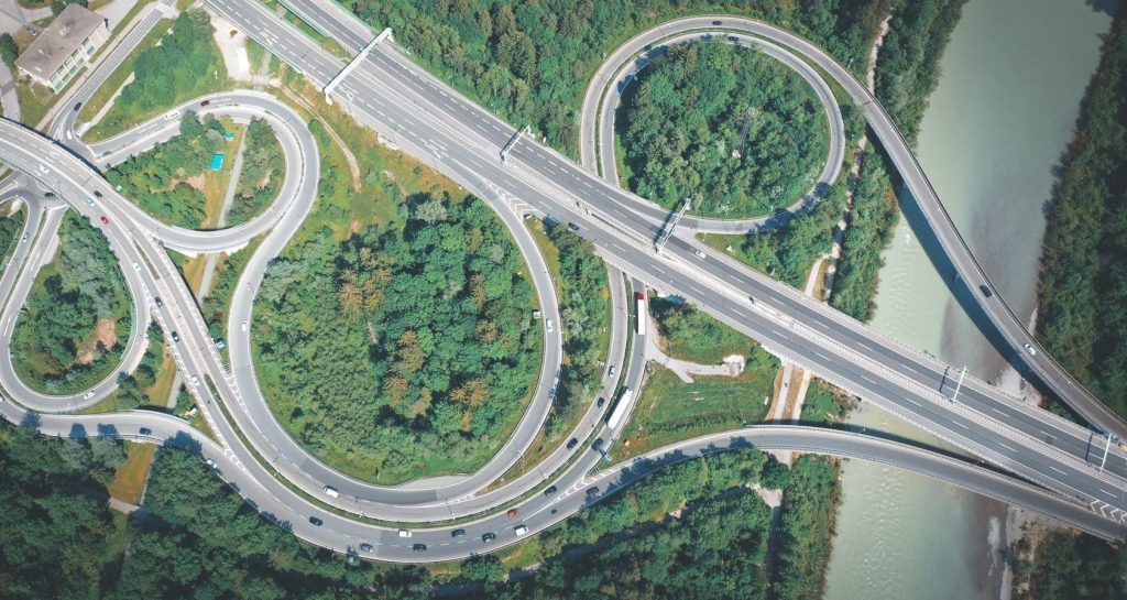 aerial view of a road