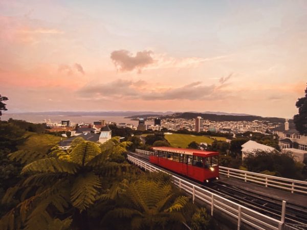 A red tram in Wellington