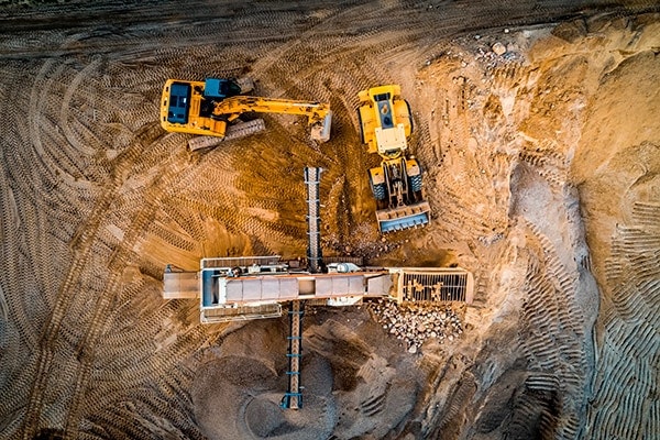 aerial view of construction machinery