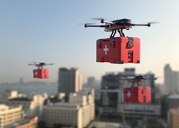 Drones are transporting first aid into the city