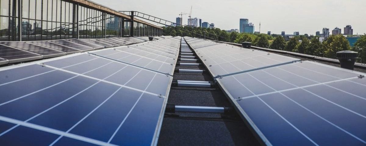 Solar panels on top of a building