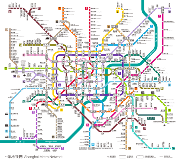 Shanghai Metro Plan with its 18 lines.