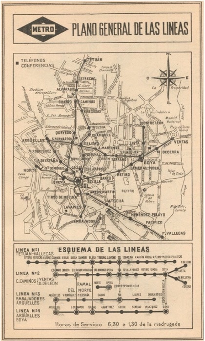 Map of the Madrid Metro 1945