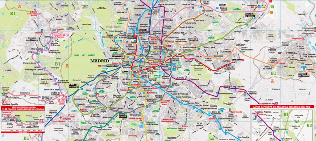 Plano de Metro de Madrid con base cartográfica