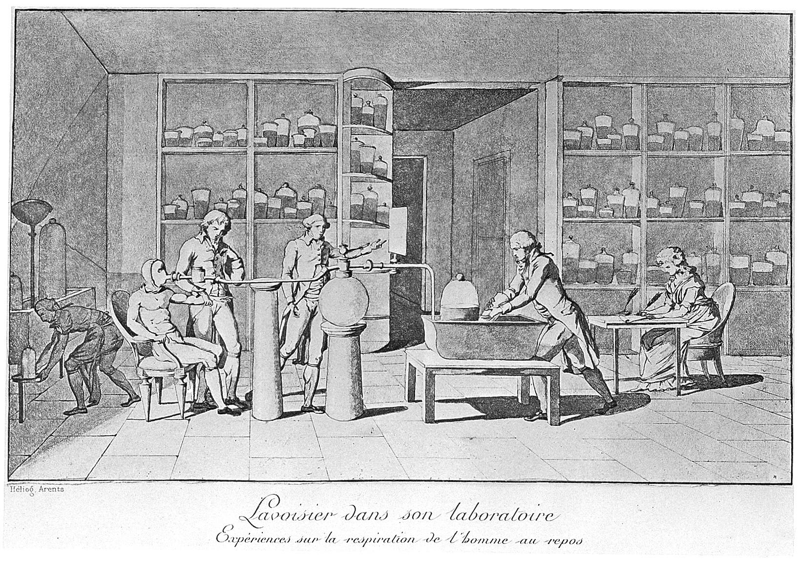Lavoisier experimentando con la respiración