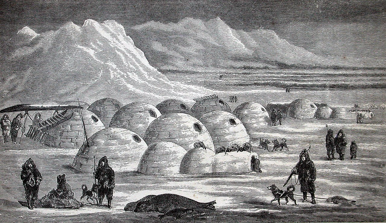 Dibujo de una comunidad inuits y sus iglús
