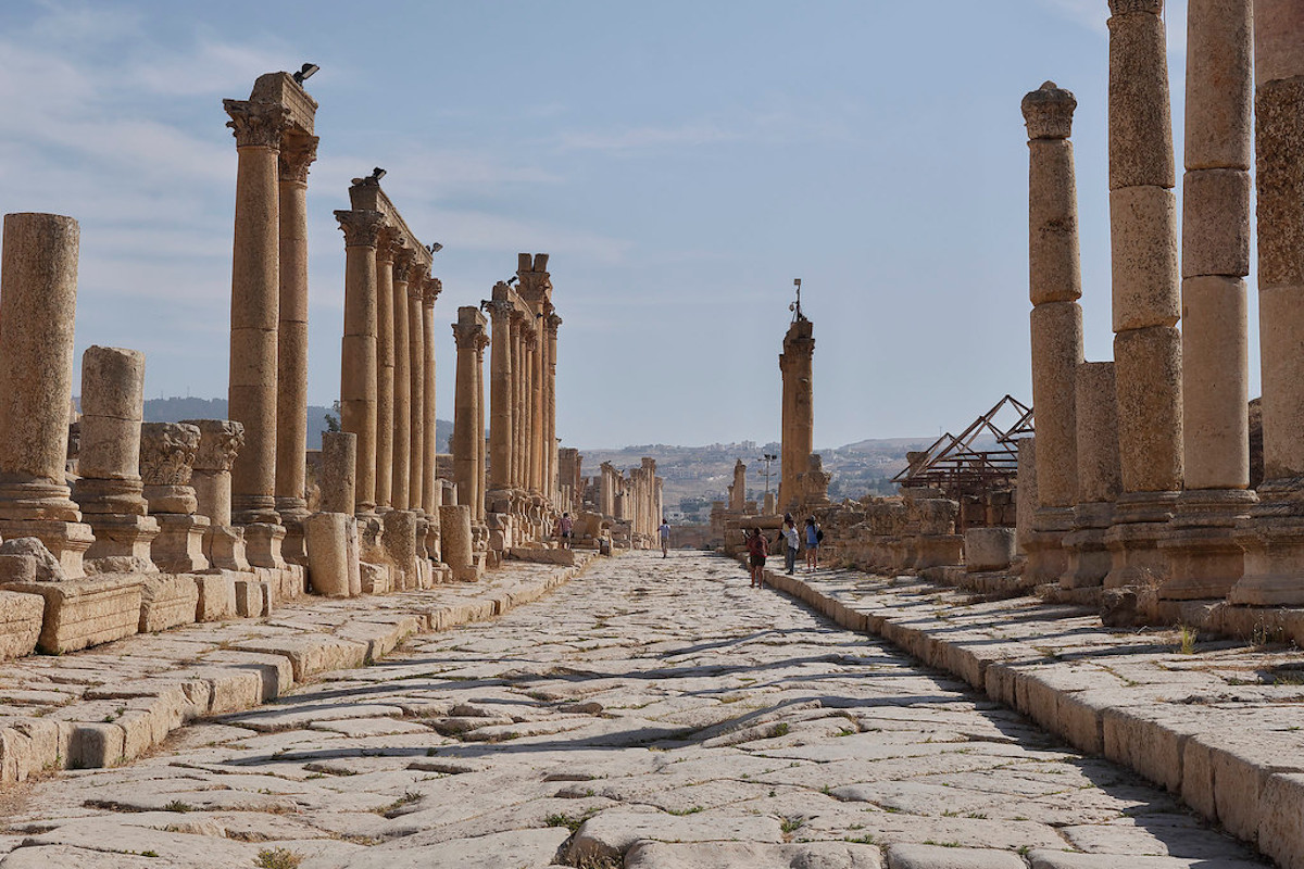 Remains of the Cardo in the Roman city of Gerasa, Jordan. 