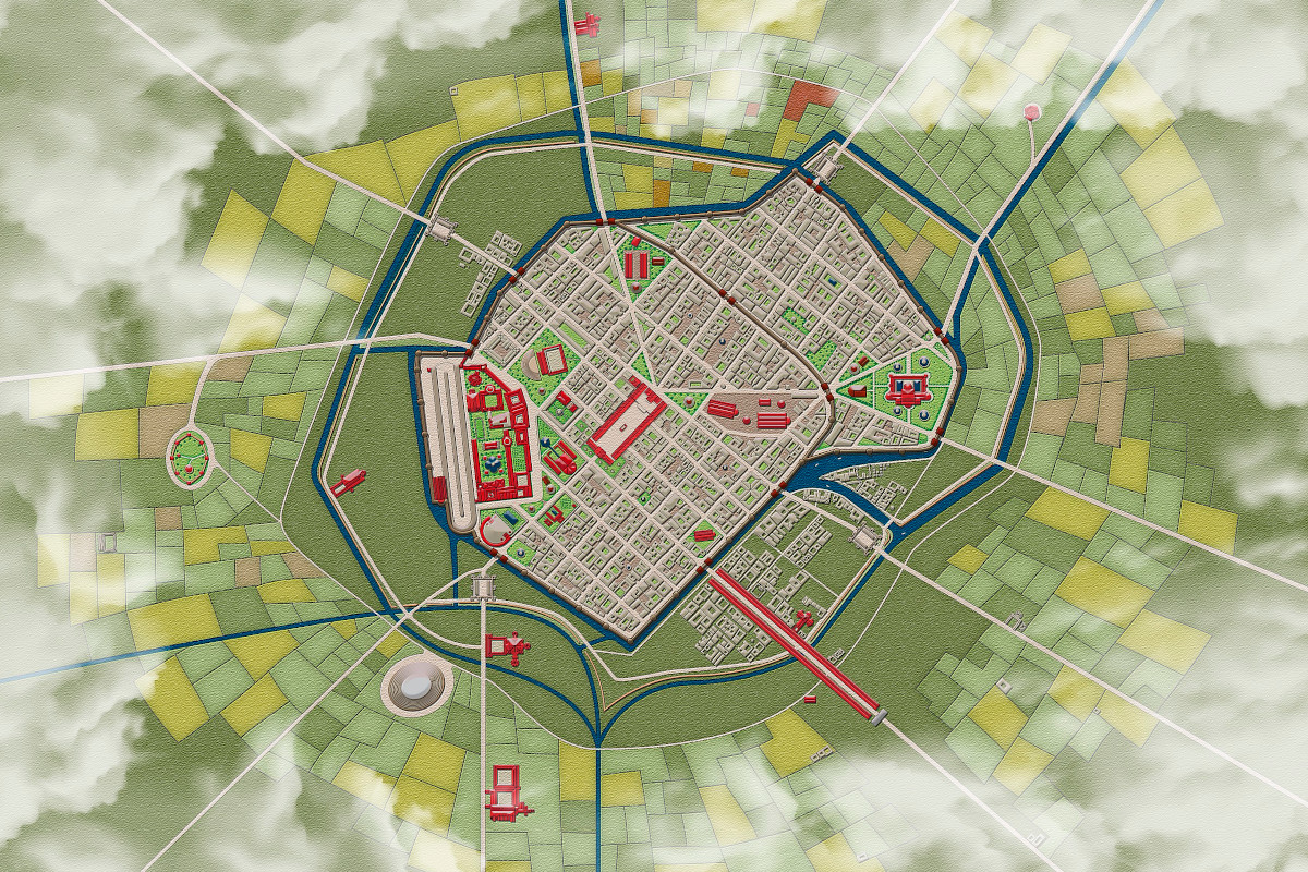 Representation of the Roman city of Mediolanum (present-day Milan).