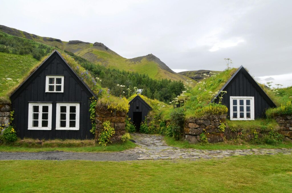 Casas con vegetación en los tejados