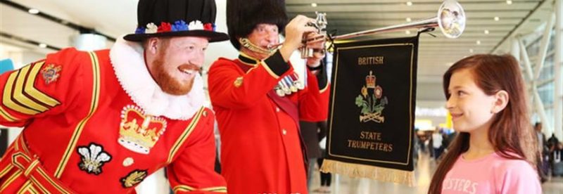 The British State Trumpeters at Heathrow during the royal wedding