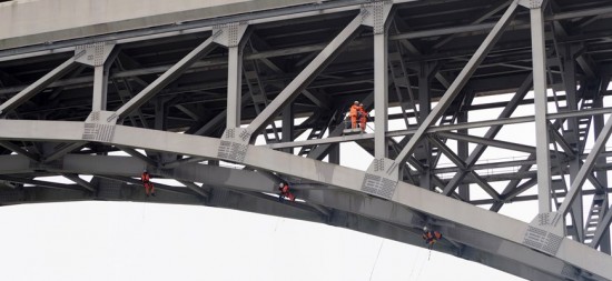 Engineers working on the Britannia bridge, Wales